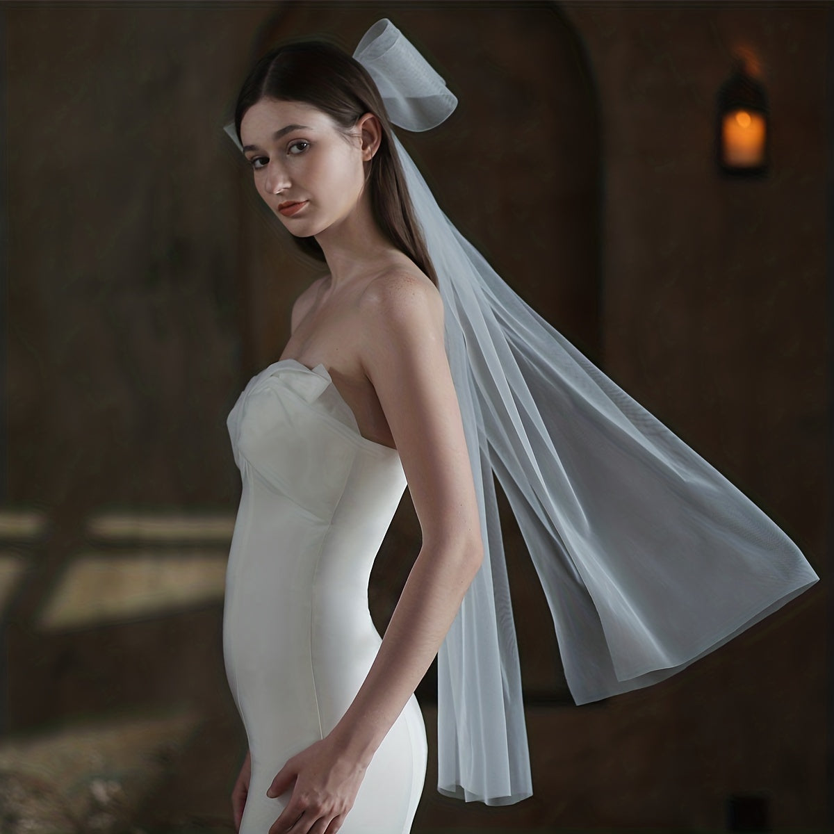 Large Bow Long Veil Faux Pearl Hair Accessories