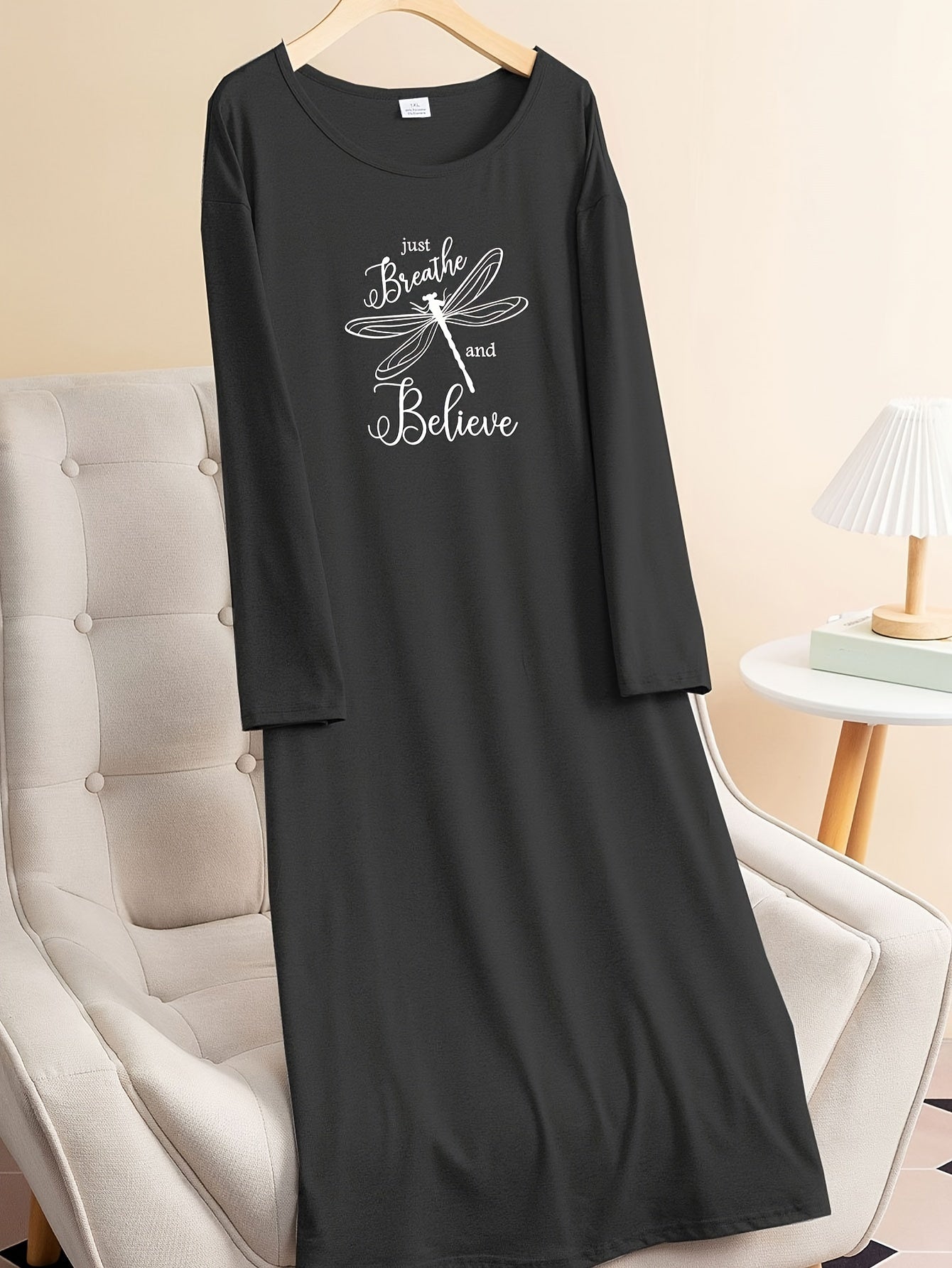 Dragonfly Graphic Long Sleeve Lounge Dress