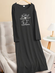 Dragonfly Graphic Long Sleeve Lounge Dress