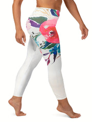 Sporty Leggings Women's Plus Floral Print High Rise Yoga Leggings