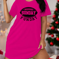 Sporty Loungewear Dress Plus Size Short Sleeve Stretch Sleep