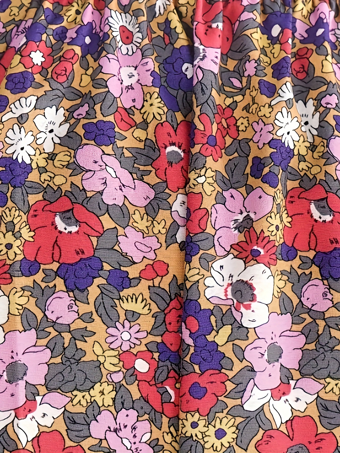 Floral Print Lantern Sleeve V Neck Dress