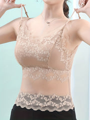 Lace Stitching Cami Top V Neck Criss Cross Back Top Women's Lingerie