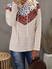 Leopard Polka Dot Print Drawstring Hoodie Sweatshirt