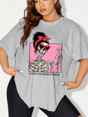 Funny Skull Print Halloween Sports Top - Plus Size Women's