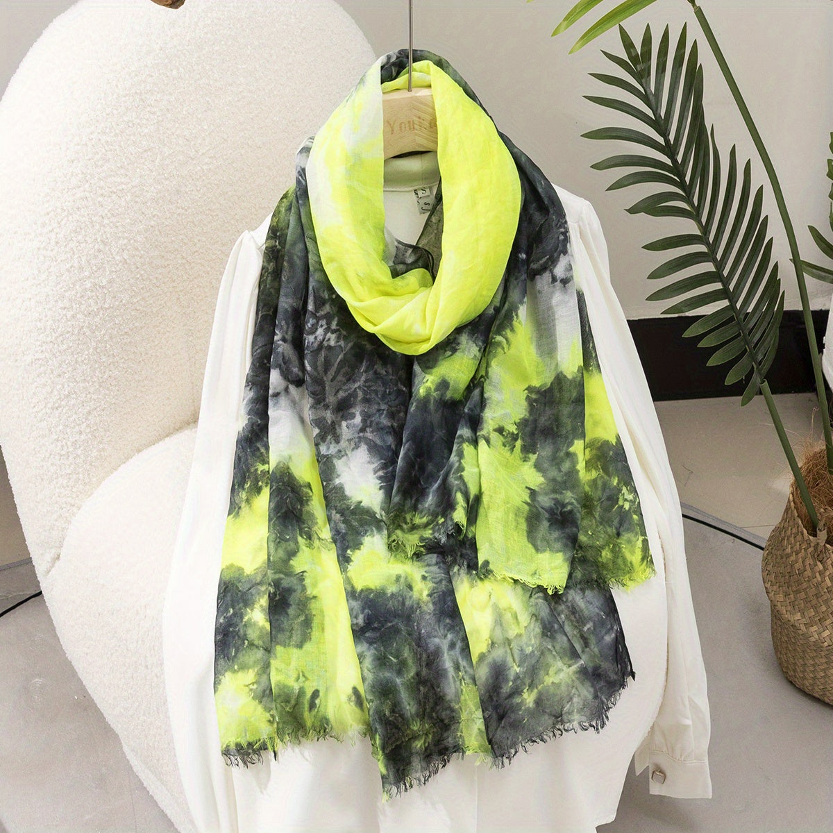 Tie Dye Print Raw Trim Scarf Casual Style Graphic Shawl Scarf Wrap