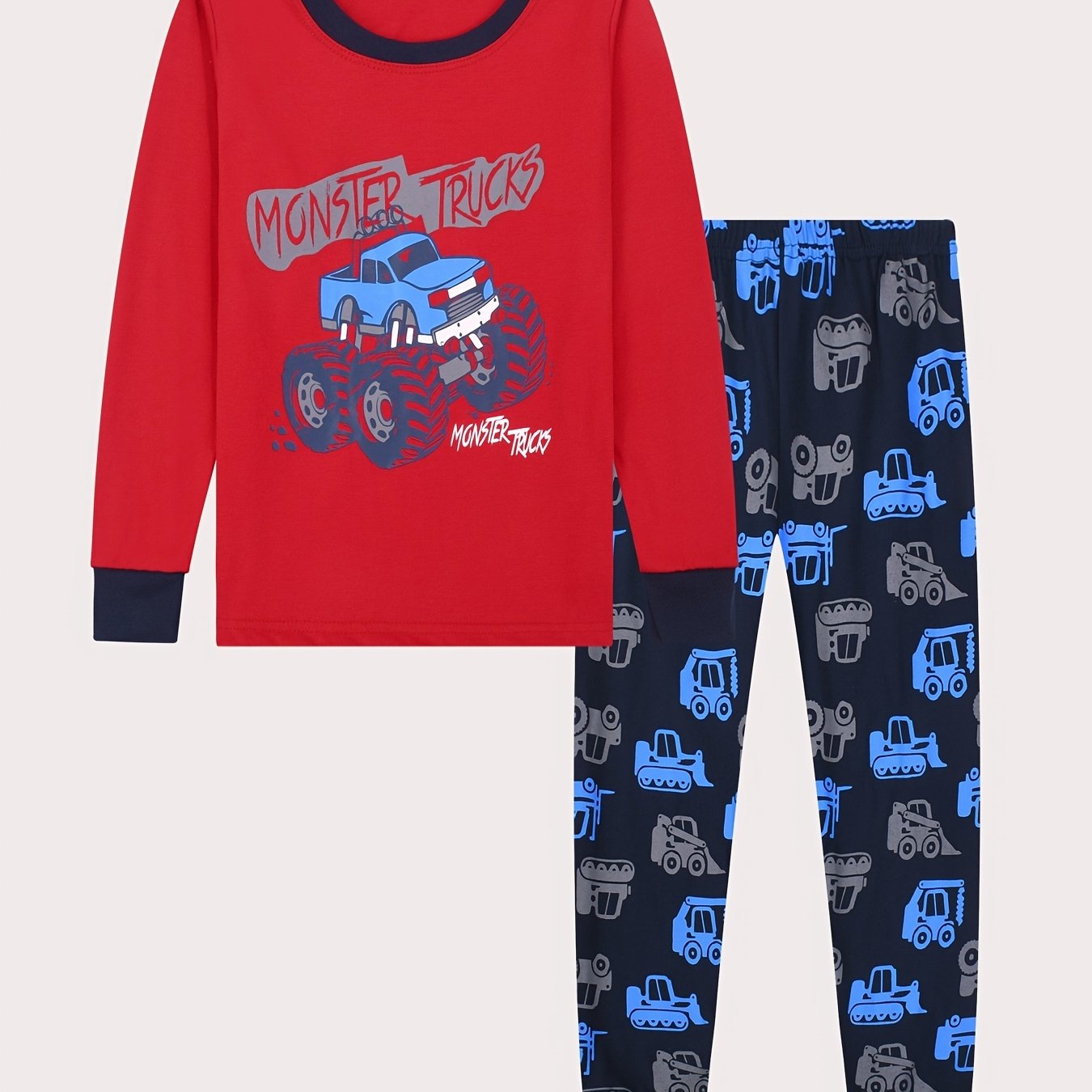 Toddler 2pcs Kid's Pajamas MONSTER TRUCKS Print Long Sleeve Top & Pants Set