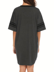 Striped Short Sleeve Lounge Dress Soft & Comfy V Neck Home Dress Women's Lounge