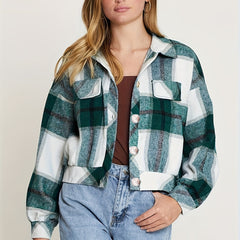 Plaid Print Button Front Jacket Casual Long Sleeve Versatile Outerwear