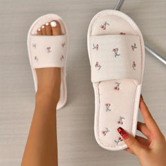 Cherry Pattern Plush Slippers Open Toe Bedroom Shoes