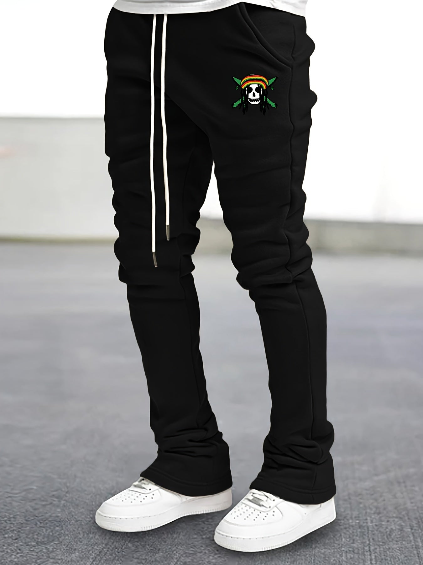 Skull Pattern Flared Trousers Men's Street Style Joggers