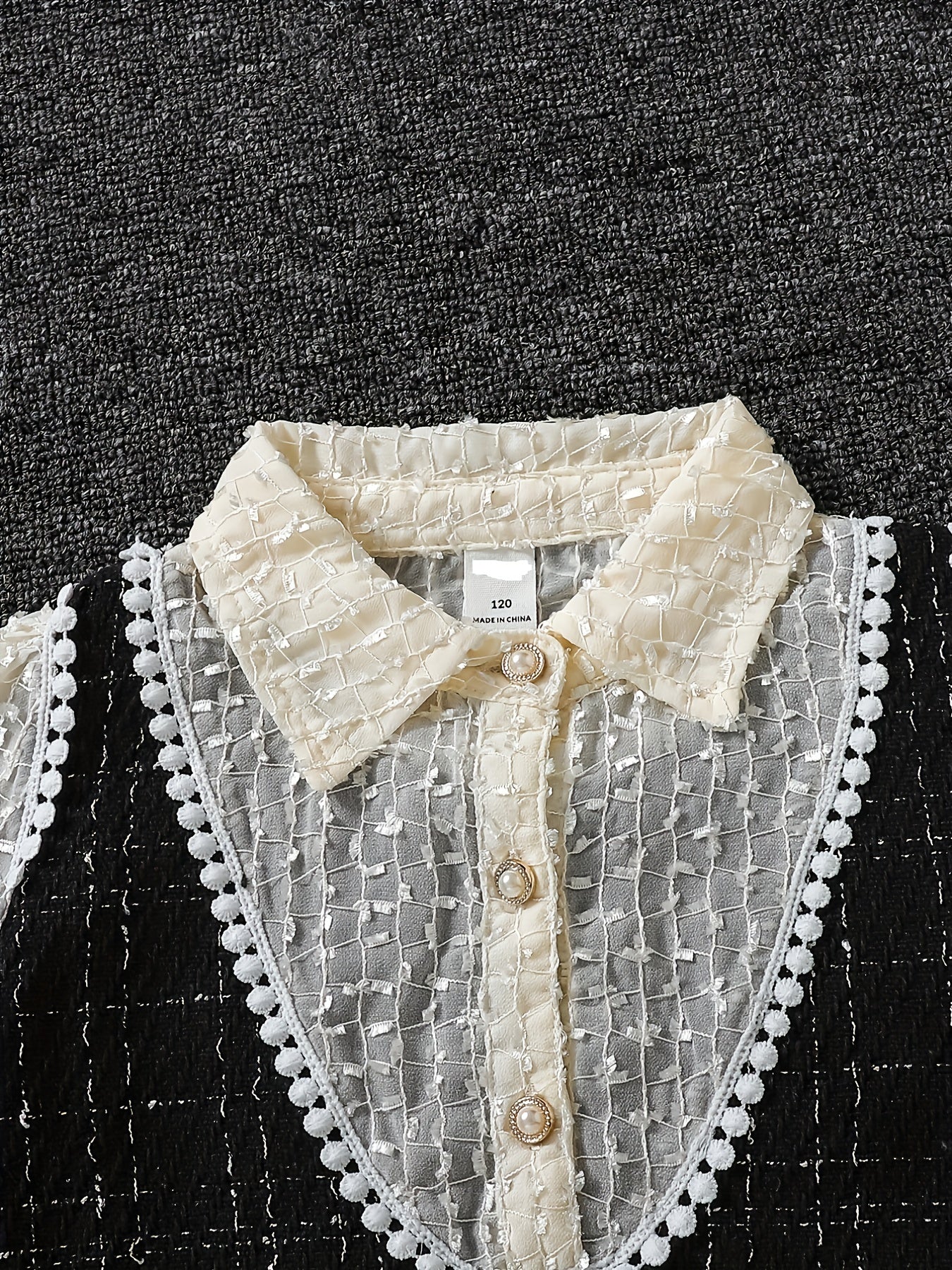 Girls' Tweed Knit Stitching Collared Long Sleeve Dress