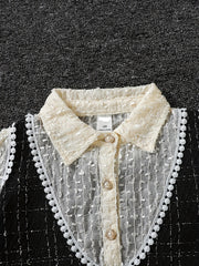 Girls' Tweed Knit Stitching Collared Long Sleeve Dress