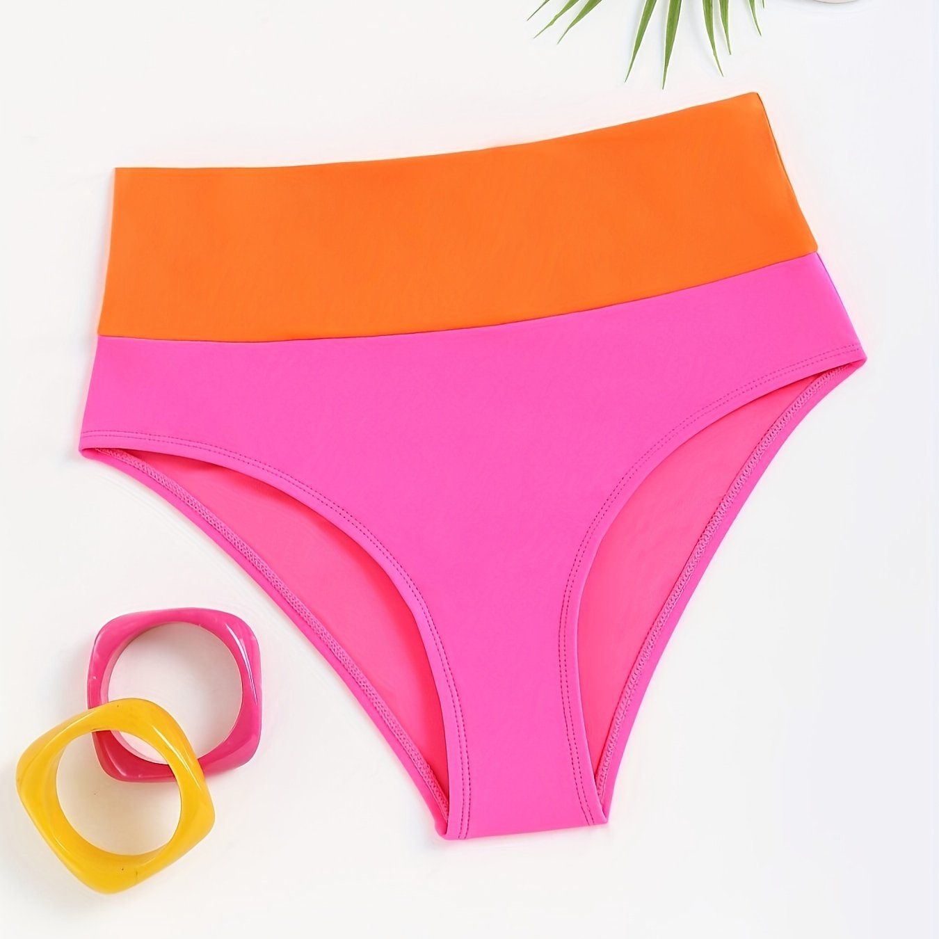 High Waist Tangerine Pink Block Bikini Bottoms