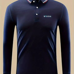 Men's Casual Letter Print Long Sleeve Polo Shirt