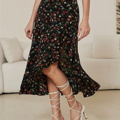 Floral Print High Waist Asymmetrical Skirt for Women