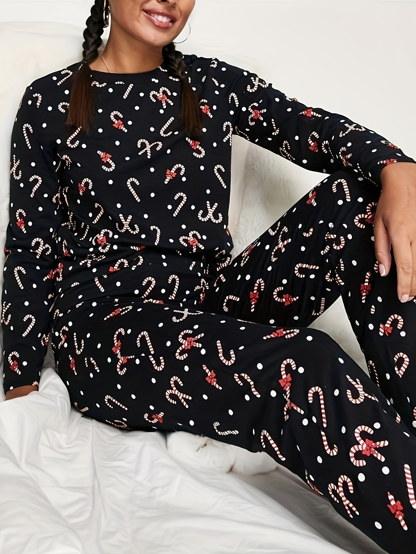 Xmas Lounge Set Women's Lollipop & Polka Dot Print Tee & Pants