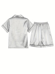 Kid's 2pcs Pajamas Short Sleeve Top & Shorts Set Button Front Loungewear