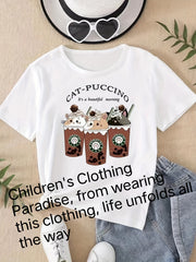 Happy Girls T Shirt Cartoon Drinks Graphic Casual Tee Top