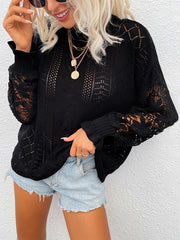 Solid Crew Neck Lace Pullover Sweater for Women