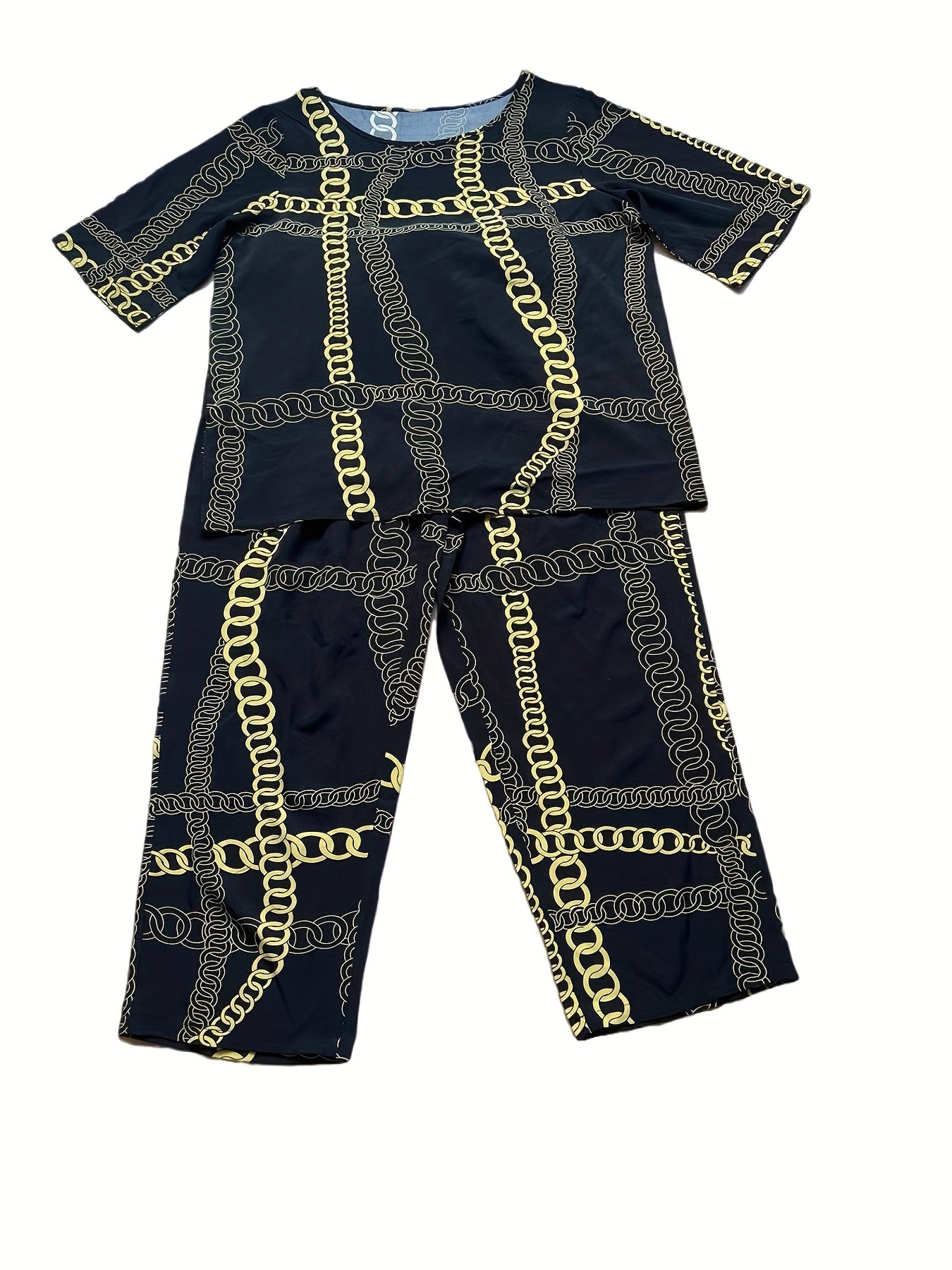 Women's Plus Chain Print Tee & Pant Two Piece Set