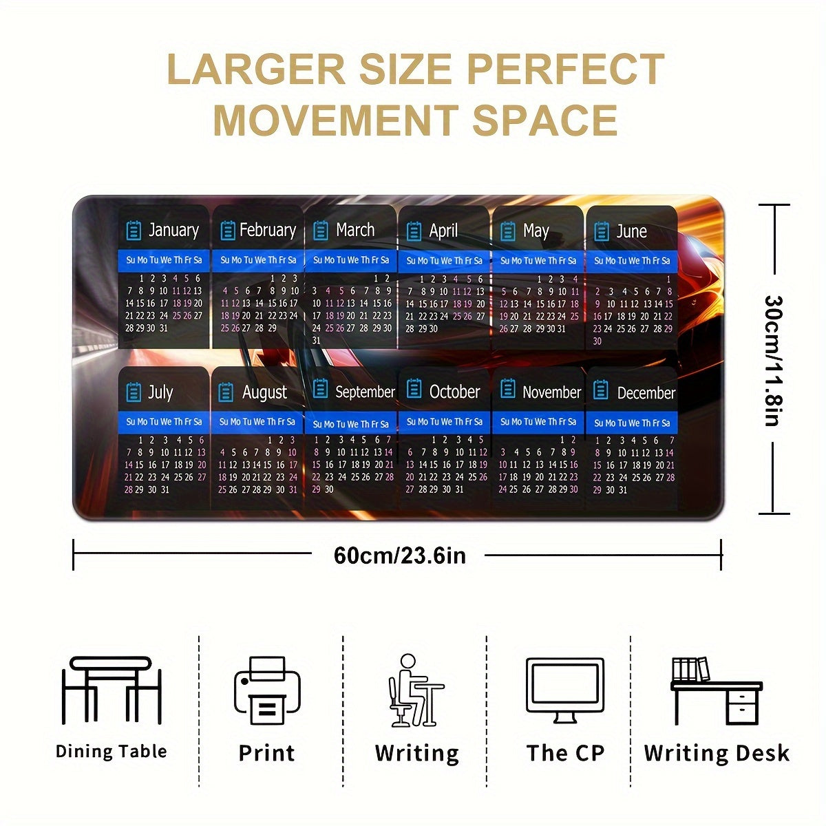 Mouse Pad Calendar Non-Slip Rubber Base Waterproof for Office