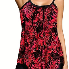 Floral Print Tankini Set Tie Front Cami Top & Shorts Swimsuit 2 Piece