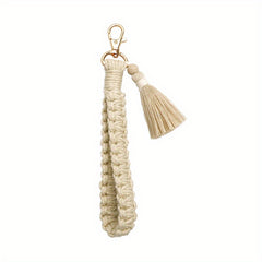 Boho Braided Bracelet Keychain Tassel Key Ring Purse Bag Charm