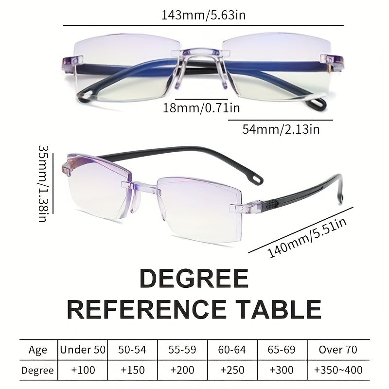 Rimless Anti Blue Light Glasses for Men Women 1.0-4.0