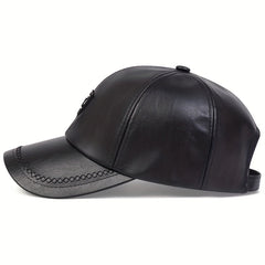 PU Leather Alphabets Baseball Cap for Men