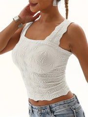 Jacquard Floral Strap Square Neck Tank Top
