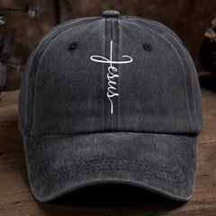 Faith Cross Print Baseball Cap Solid Washed Distressed Unisex Sun Hat