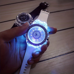 LED Glowing Watches Rhinestone Stubbed Silicone Watches