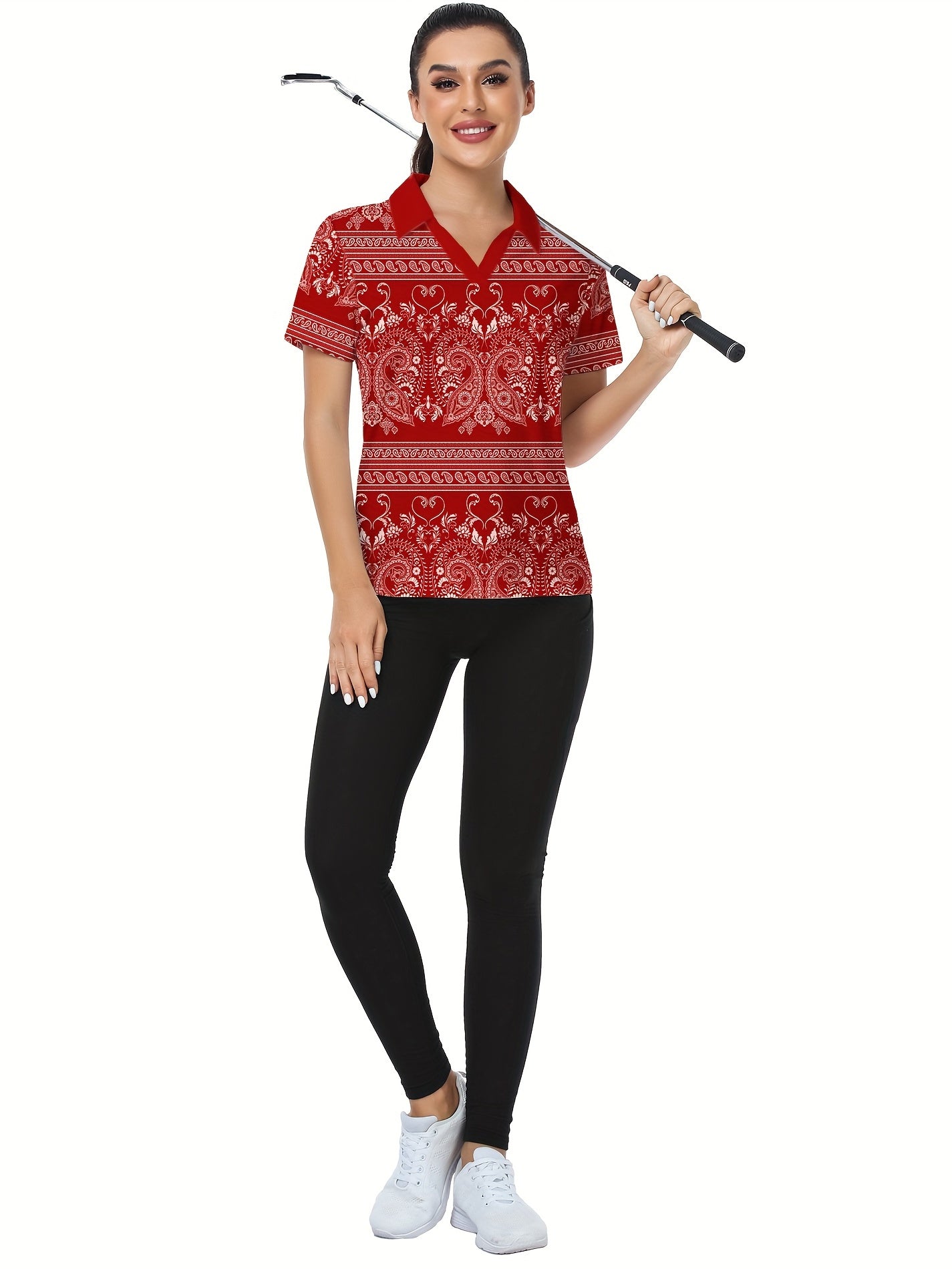 Women's Paisley Graphic Golf Shirt Short Sleeve Polo Boho Style