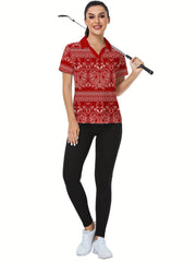 Women's Paisley Graphic Golf Shirt Short Sleeve Polo Boho Style