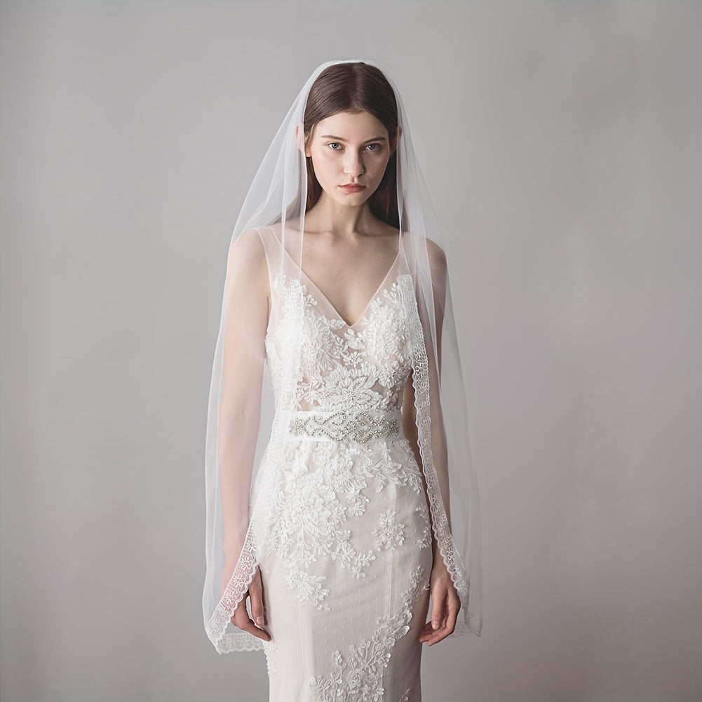 Lace Bridal Veil Long Mesh Head Piece Wedding Photography