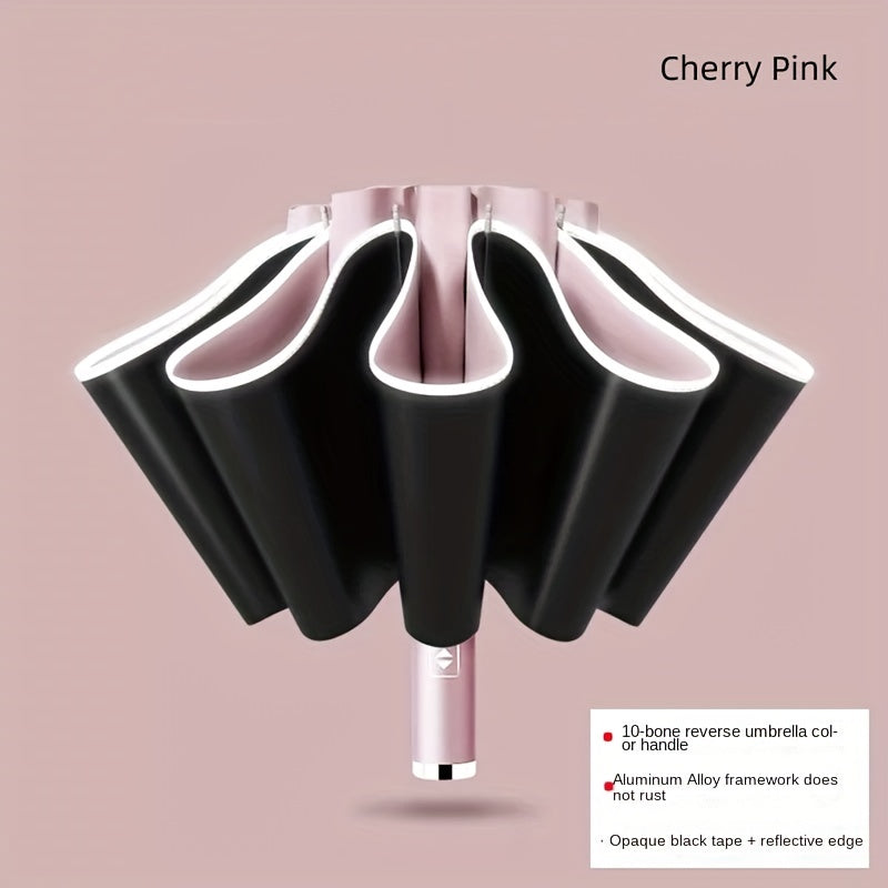 Reflective LED Lighting Sunshade Umbrella 10 Ribs Reverse Folding Umbrella