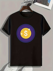 Coin Pattern Print Men's Comfy Sports T shirt Graphic Tee