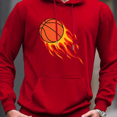 Basketball On Fire Print Hoodie for Men