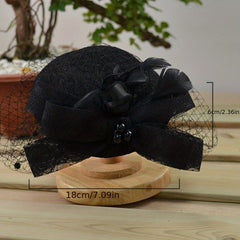 Veil Lace Fascinator Hats Faux Pearl Bowknot Decor Derby Hats
