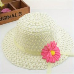 Girls Stylish Straw Sun Visor with Sunflower Bucket