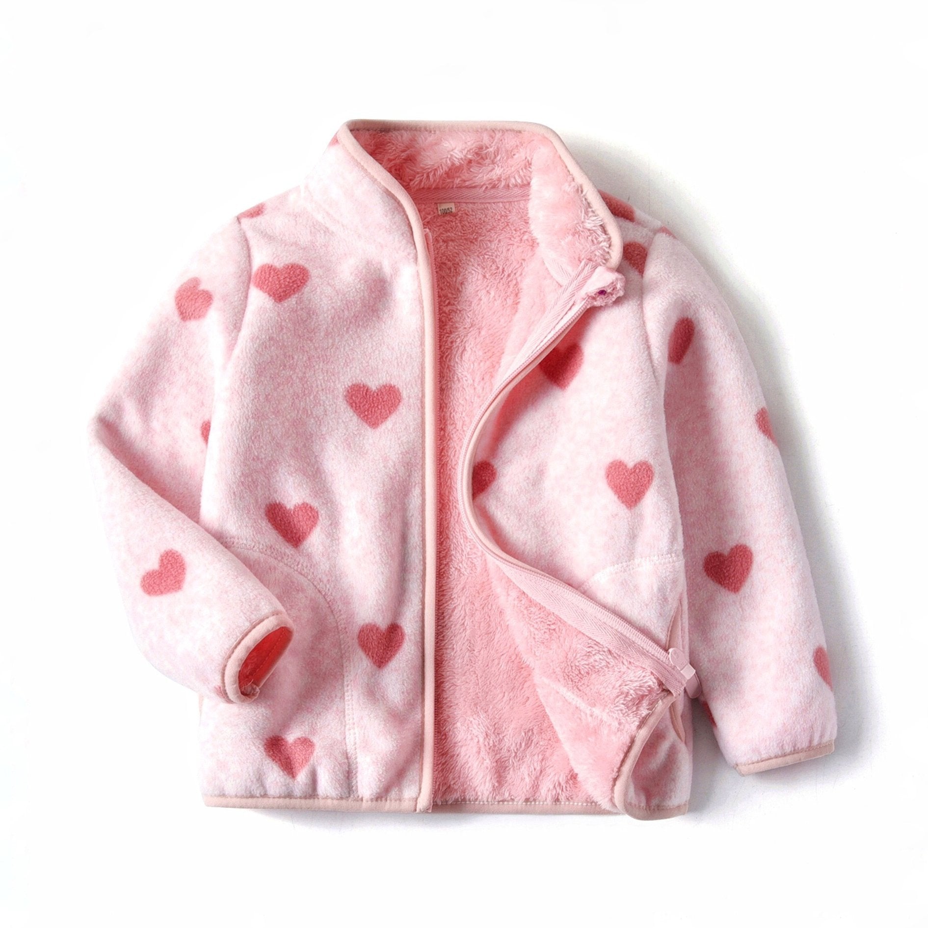 Girls Fleece Heart Printed Zipper Jacket for Outdoor