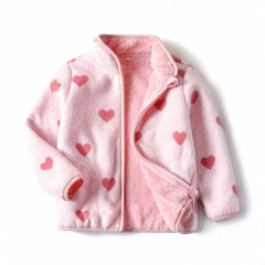 Girls Fleece Heart Printed Zipper Jacket for Outdoor