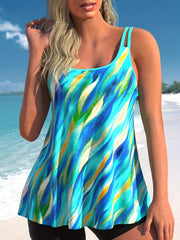 Tie Dye Striped Tankini Set Cami Top & Shorts Swimsuit
