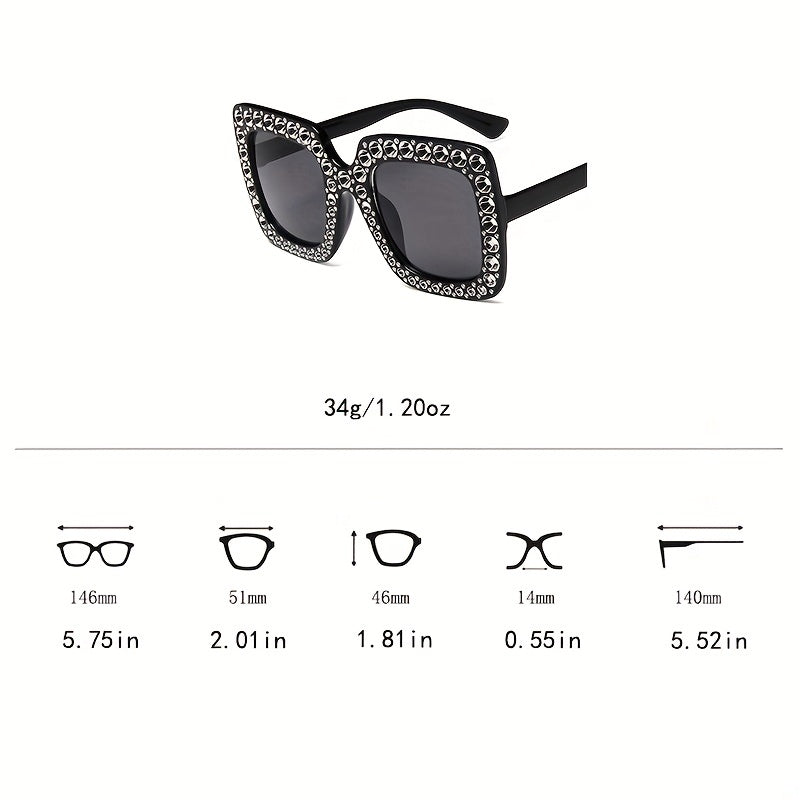 Oversized Square Sunglasses Rhinestone Gradient UV400