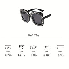 Oversized Square Sunglasses Rhinestone Gradient UV400