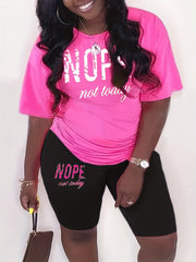 Women's Plus Letter Print Tee & Shorts Outfits Set
