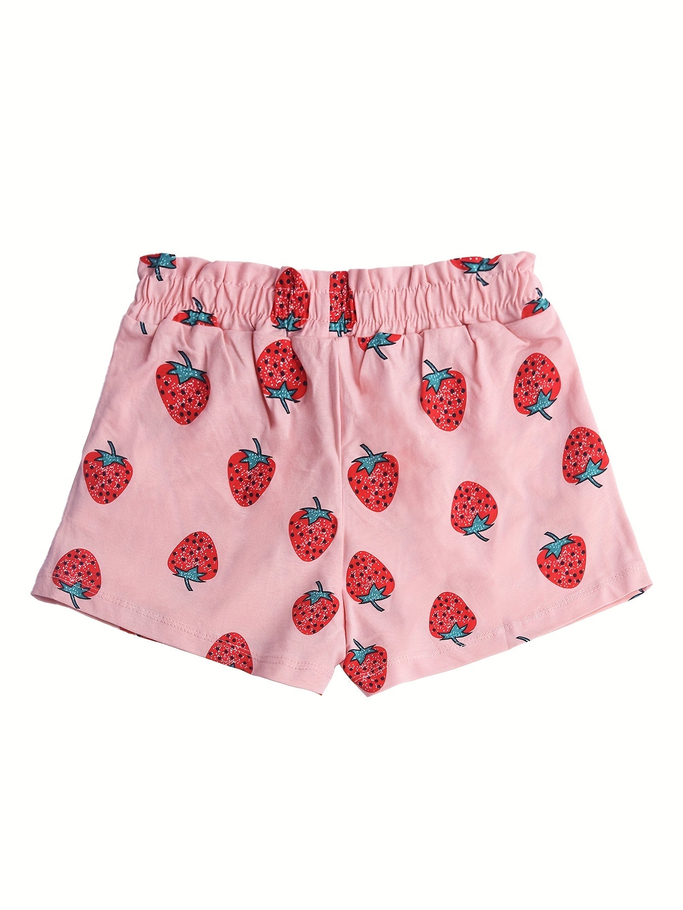 Toddler Girls Strawberry Graphic Bow Paperbag Waist Cotton Casual Shorts