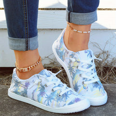 Coconut Tree Printed Canvas Lace Up Sneakers Lightweight Walking Shoes