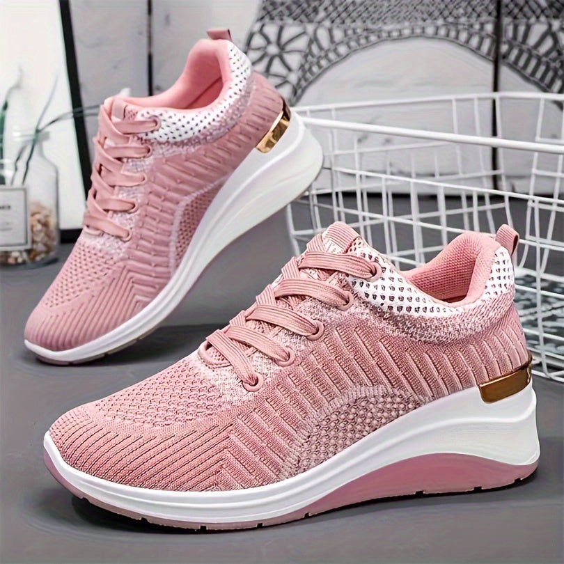 Women's Knitted Running Sneakers Comfortable Height Increase Sneakers
